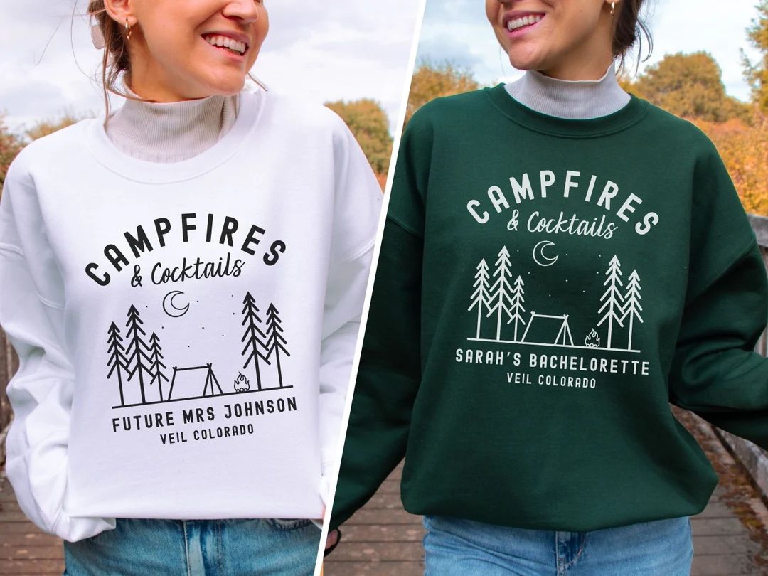 Custom Camp Bachelorette Sweatshirts Campfires & Cocktails - Etsy | Etsy (US)