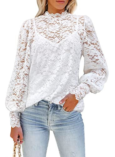 DOROSE Lace Tunic Tops to Wear with Leggings Turtle Neck T-Shirts Blouses White XL | Amazon (US)