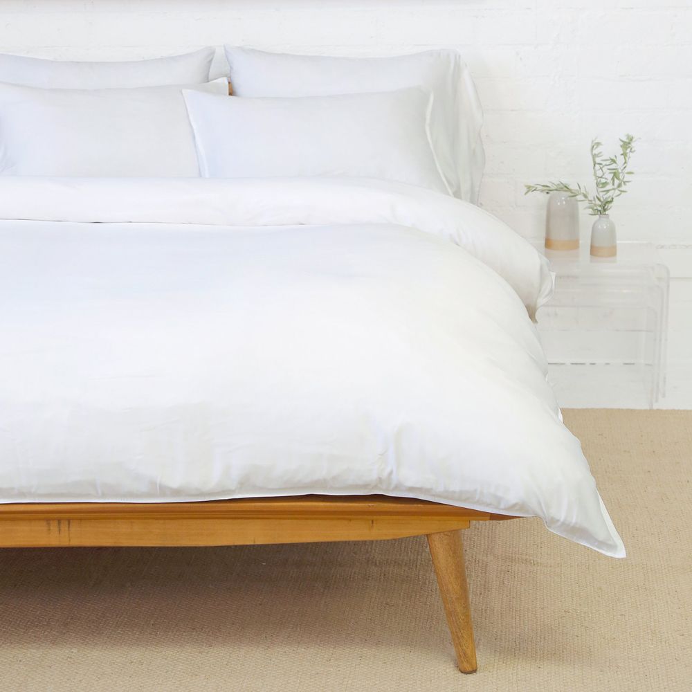 Pom Pom Parker Bamboo Modern Classic White Duvet Set - Twin | Kathy Kuo Home