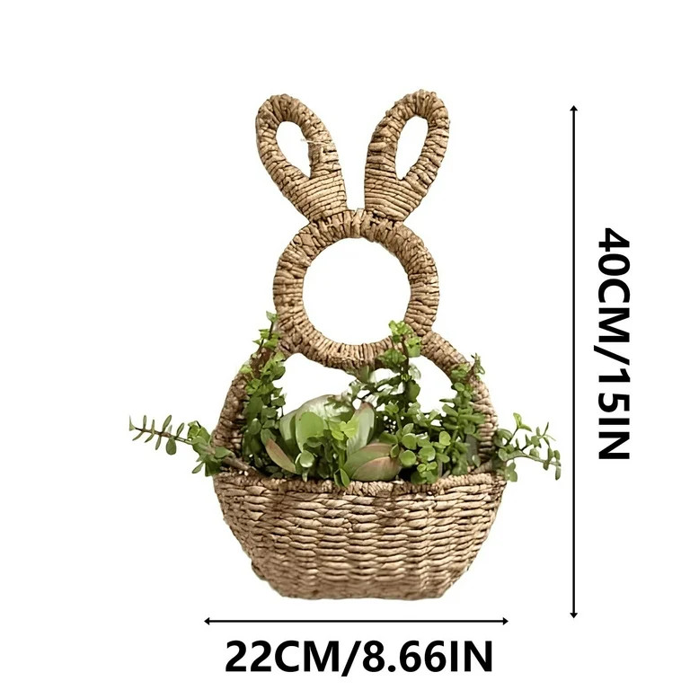 Darzheoy Bunny Basket Hanging Wall Pocket Spring Decor, Hand Woven Wicker Easter Bunny Basket Wal... | Walmart (US)