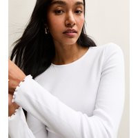 Women's White Ribbed Long Sleeve Babylock T-Shirt New Look | New Look (UK)