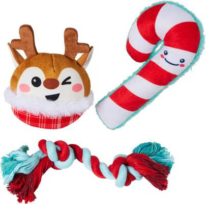 Frisco Holiday Reindeer & Candy Cane Plush & Rope Variety Pack Dog Toy, Small, 3 count | Chewy