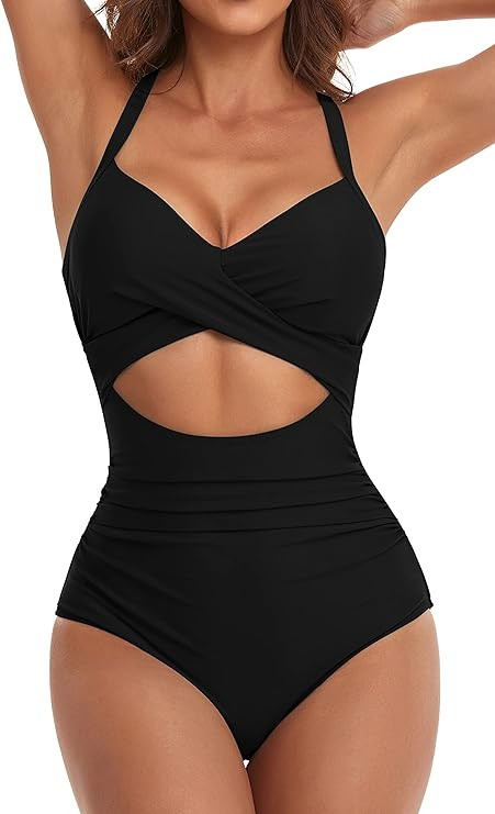 Eomenie Women's One Piece Swimsuits Tummy Control Cutout High Waisted Bathing Suit Wrap Tie Back ... | Amazon (US)