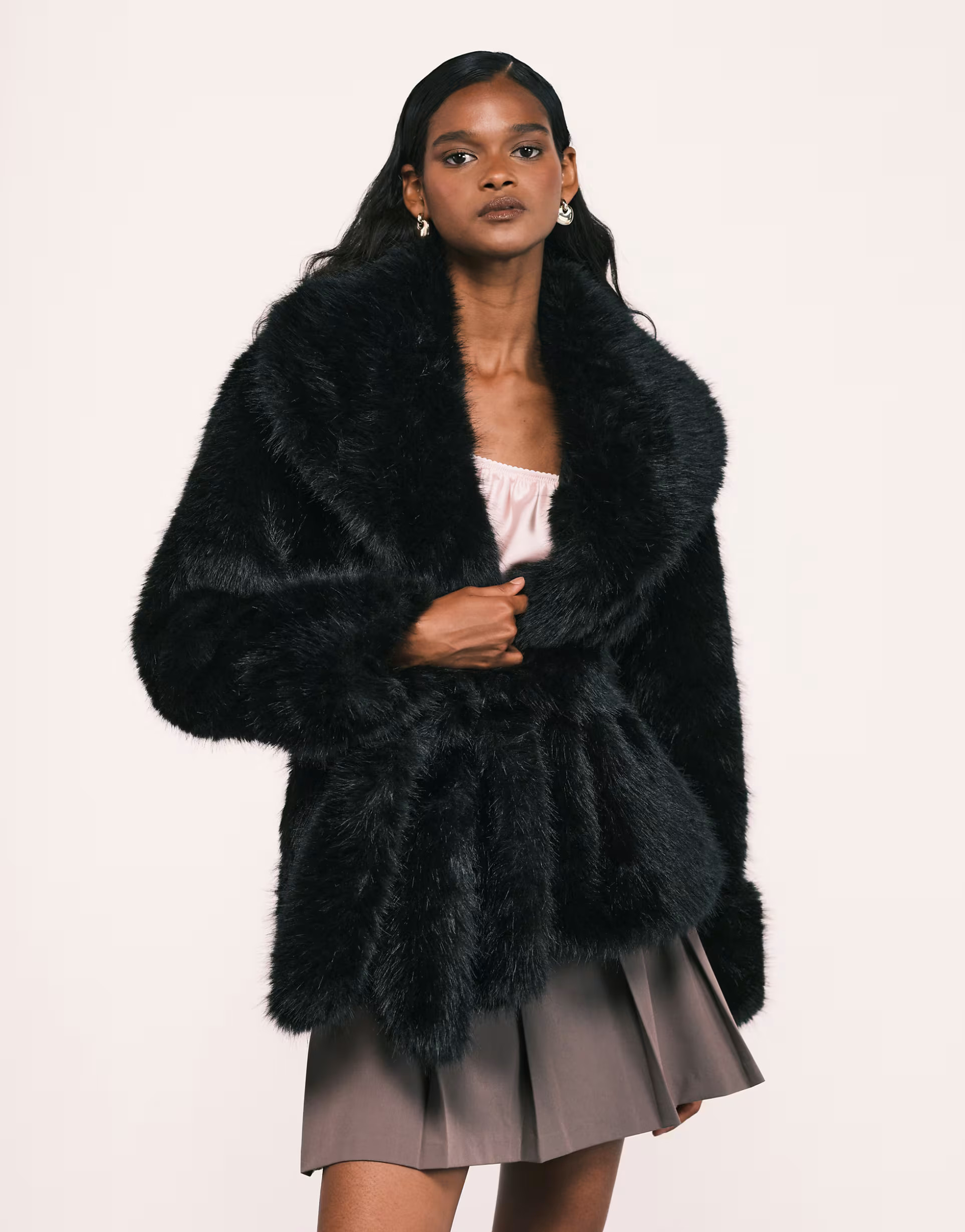 ASOS DESIGN belted faux fur coat in black | ASOS (Global)