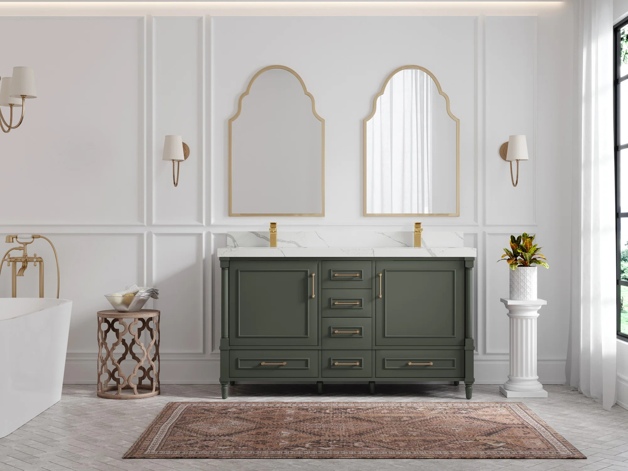 Willow Collections 60 In. W X 22 In. D Aberdeen Double Sink Bathroom Vanity In Pewter Green With ... | Wayfair North America