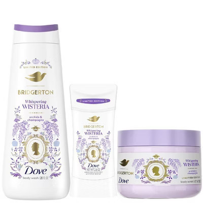 Dove Beauty Limited Edition Bridgerton Whispering Wisteria 20oz Body Wash + 15oz Body Scrub + 2.6oz Antiperspirant & Deodorant Stick | Target