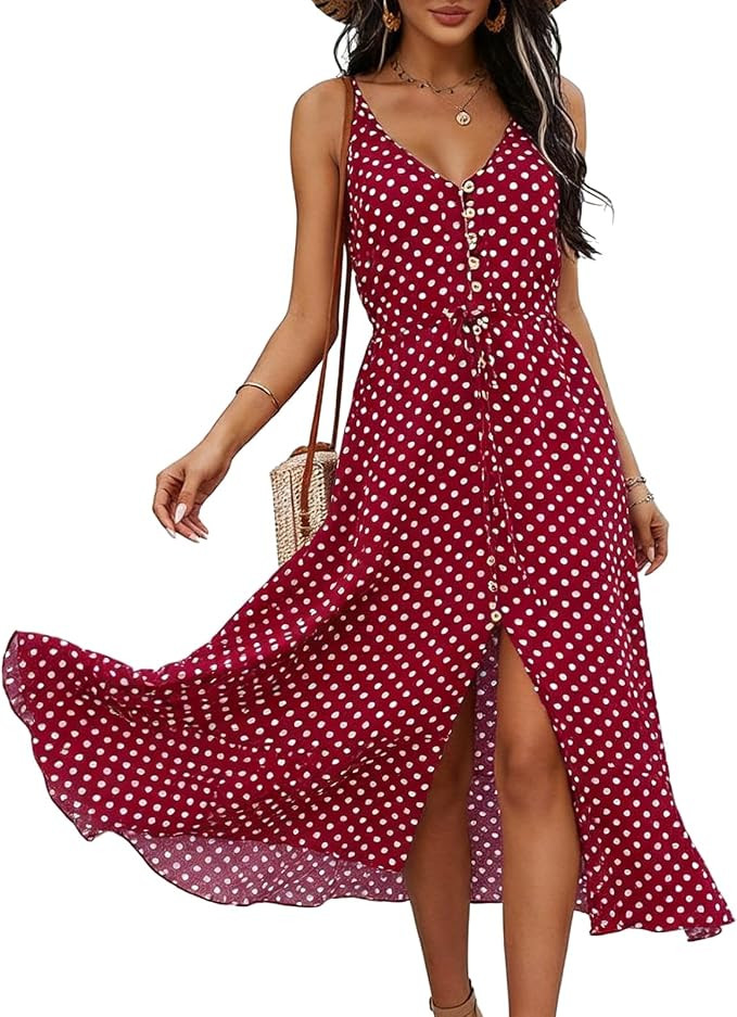 BROVAVE Women's 2026 Summer Casual Boho Sundress Spaghetti Strap Midi Dress | Amazon (US)