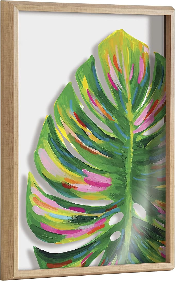 Kate and Laurel Blake Monstera Framed Printed Glass Wall Art by Jessi Raulet of Ettavee, 18x24 Na... | Amazon (US)
