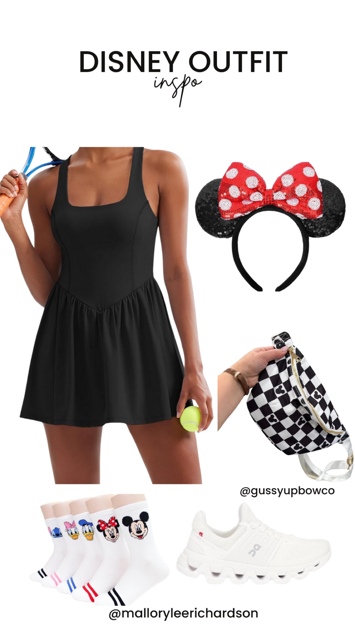 One of my outfits from our trip to Disney World! 
Disney ootd, Minnie outfit, black athletic dress, mickey belt bag, minnie mouse ears, on cloud, sneakers, disney character socks

#LTKStyleTip #LTKTravel #LTKShoeCrush