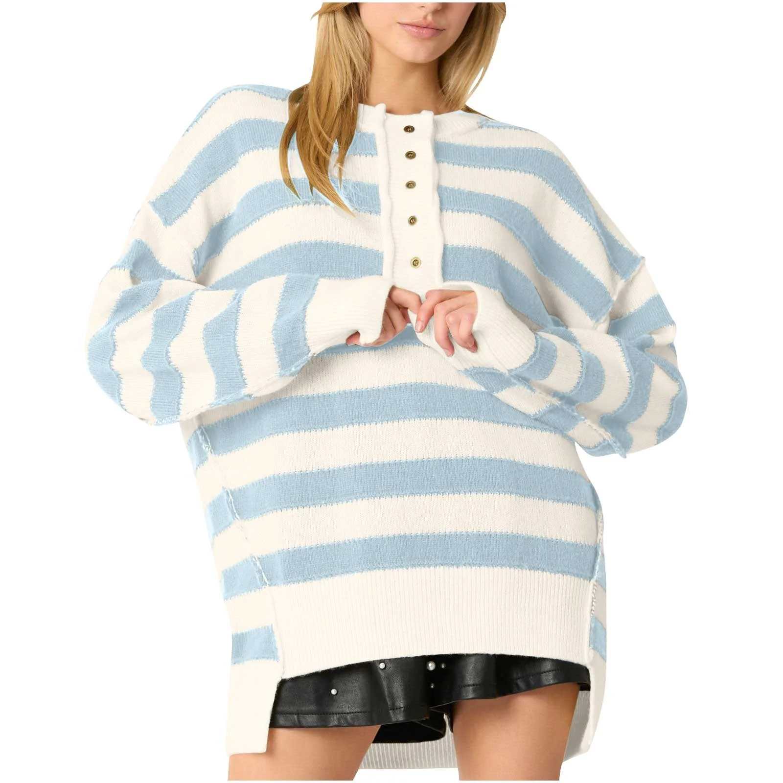 Yuzhih Oversized Sweaters for Women Long Sleeve Striped Pullover Sweater 2025 Fall Round Neck Kni... | Walmart (US)