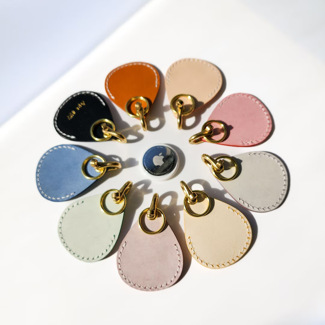 Leather AirTag Keychain, Air Tag Holder Case With Brass Detachable Key Ring, Condo Fob Cover cute... | Etsy (US)