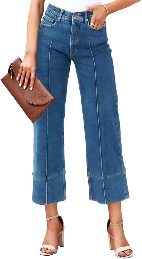 Cicy Bell Womens Baggy Wide Leg Cropped Jeans Casual High Waisted Loose Vintage Denim Pants with Pockets | Amazon (US)