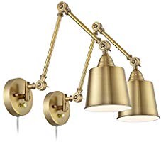 Set of 2 Mendes Antique Brass Down-Light Plug-in Wall Lamps | Amazon (US)