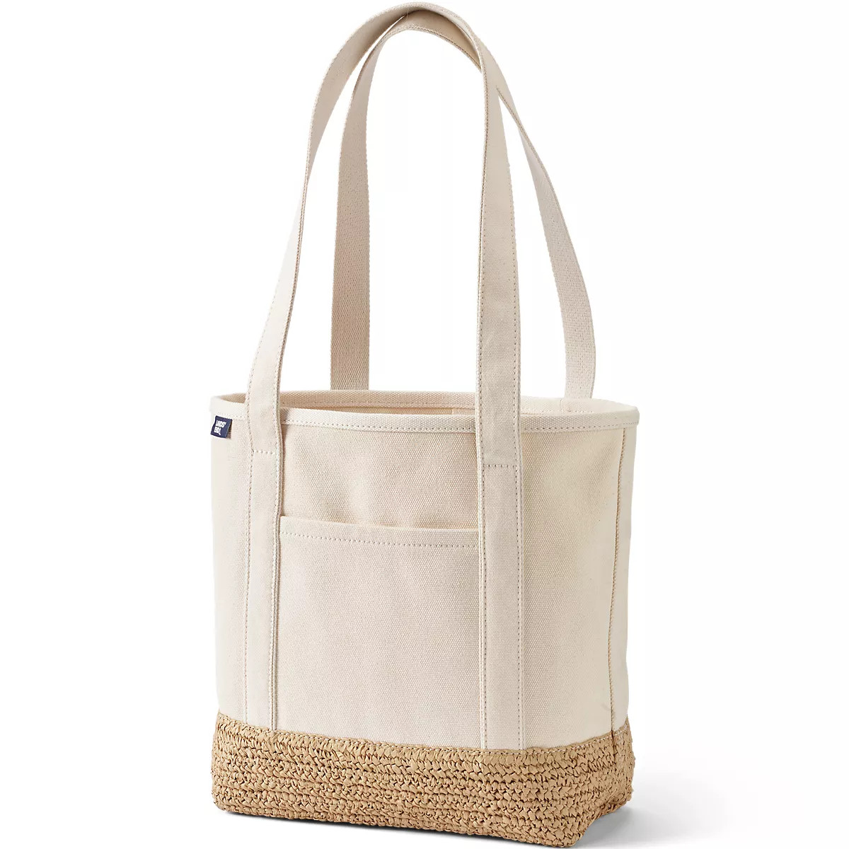 Medium Raffia Open Top Long Handle Canvas Tote Bag | Lands' End (US)