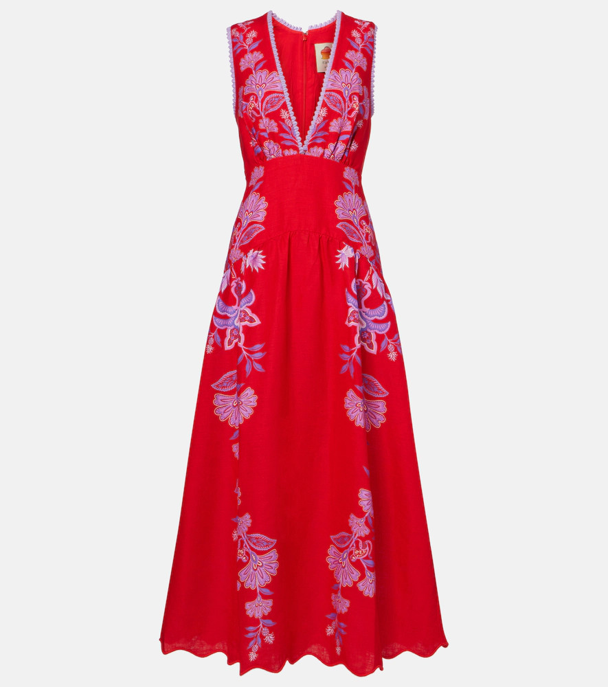 Farm Rio Porcelain Garden floral linen midi dress | Mytheresa (US/CA)