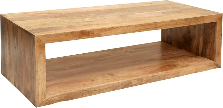 The Urban Port 58-Inch Cube Shape Mango Wood Coffee Table with Open Bottom Shelf | Amazon (US)