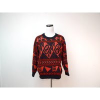Glam Knit . Vintage Black & Red Sweater Fits A Medium To Large Made in Usa | Etsy (US)