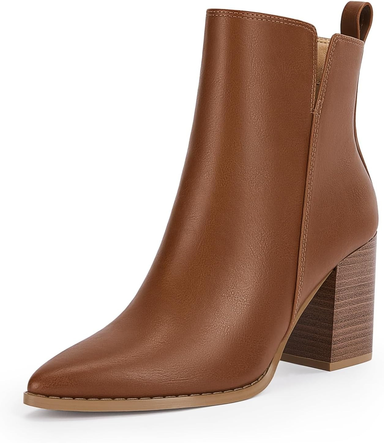 Coutgo Womens Ankle Boots V Cutout Pointed Toe Block Chunky Heel Booties Side Zipper Winter Dress Shoes | Amazon (US)