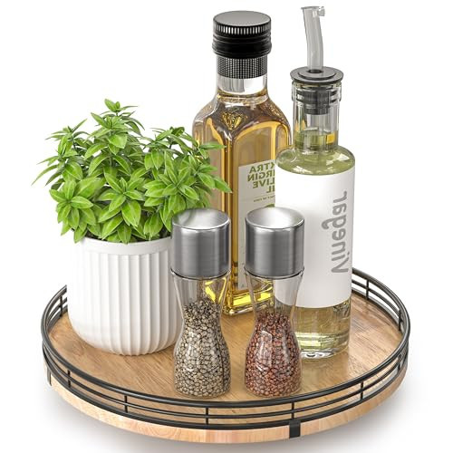 10" Lazy Susan Oak Wood Turntable Organizer for Cabinet, Round Wooden Farmhouse Lazy Susan Organization and Storage for Dining Table, Pantry, Kitchen, Countertop, Cupboard,Home Decor | Amazon (US)