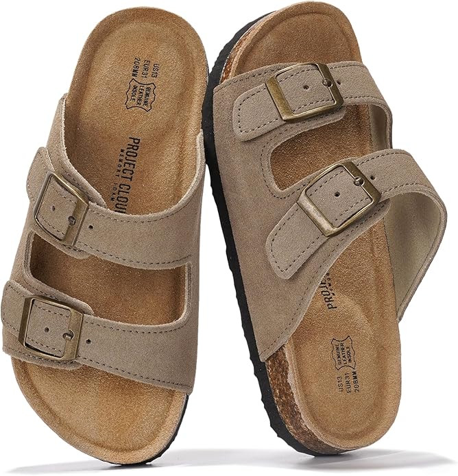 Project Cloud 100% Genuine Leather Kids Sandals - Natural Cork Footbed Non-Slip Slides for Kids -... | Amazon (US)