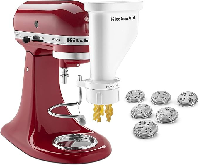KitchenAid KSMPEXTA Gourmet Pasta Press Attachment with 6 Interchangeable Pasta Plates, White | Amazon (US)
