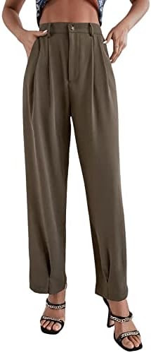 SweatyRocks Women's Casual High Waist Fold Pleated Straight Leg Trousers Work Pants with Pocket | Amazon (US)