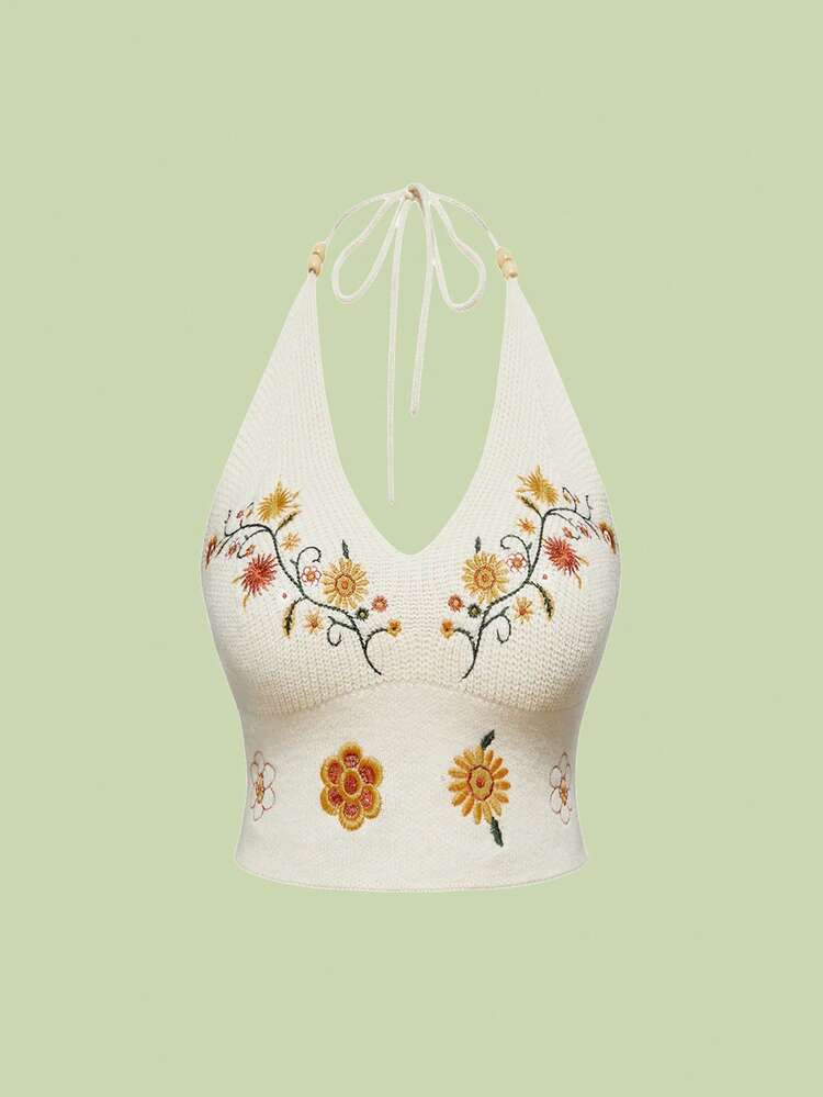 ROMWE Fairycore Floral Embroidered Plus Size Knit Sweater | SHEIN US | SHEIN