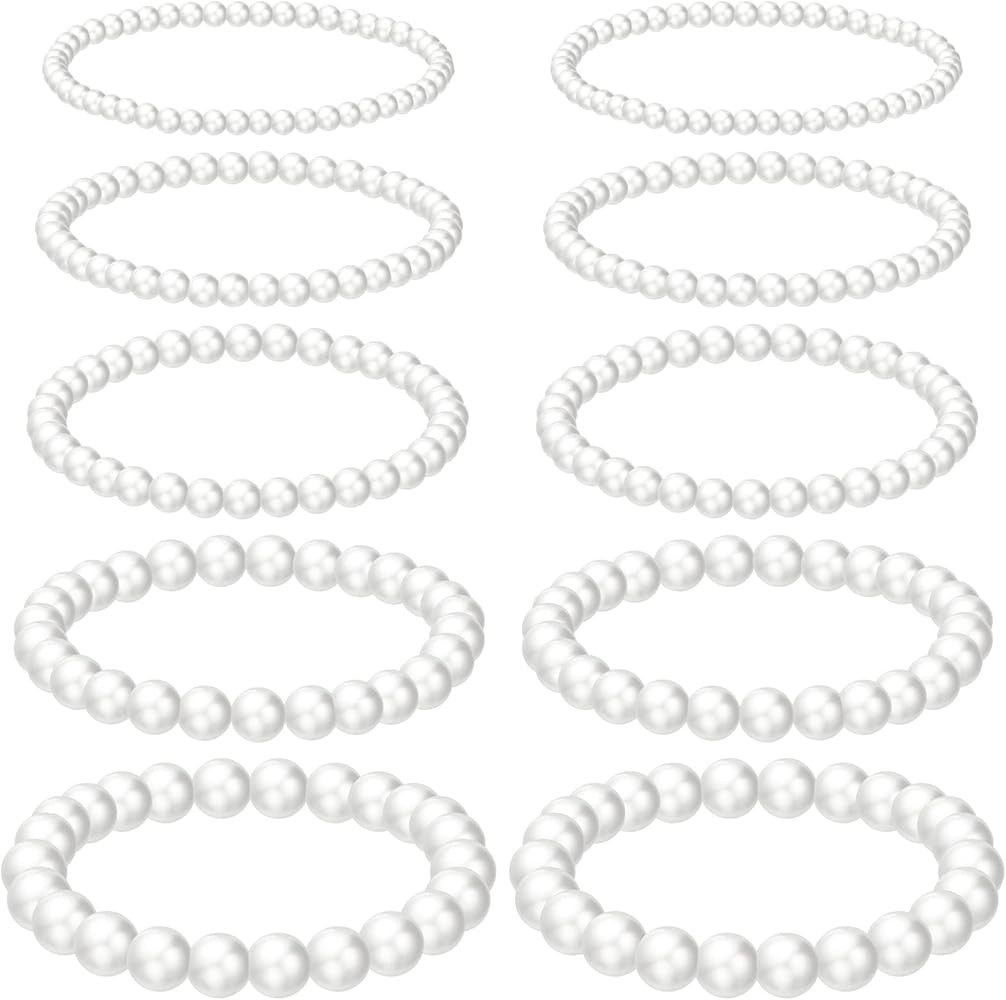 Kajaia 10 Pcs Faux Pearl Bracelets for Women Pearl Bracelets for Bridesmaid Stretch Beaded Bracel... | Amazon (US)