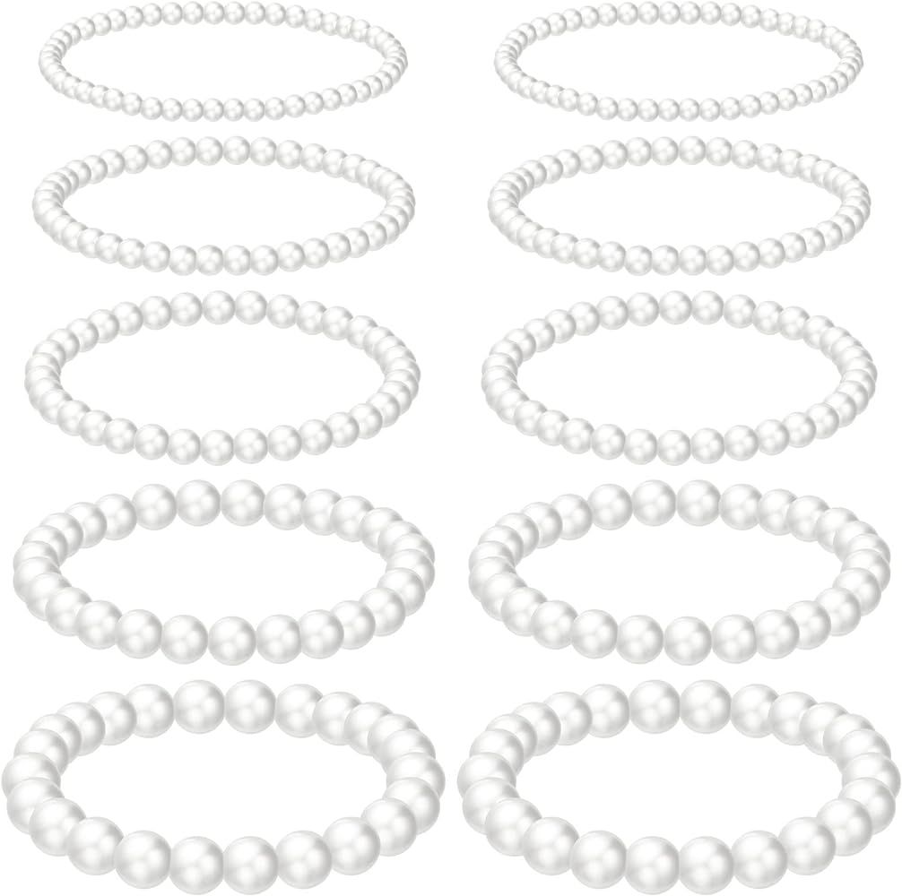 Kajaia 10 Pcs Faux Pearl Bracelets for Women Pearl Bracelets for Bridesmaid Stretch Beaded Bracel... | Amazon (US)