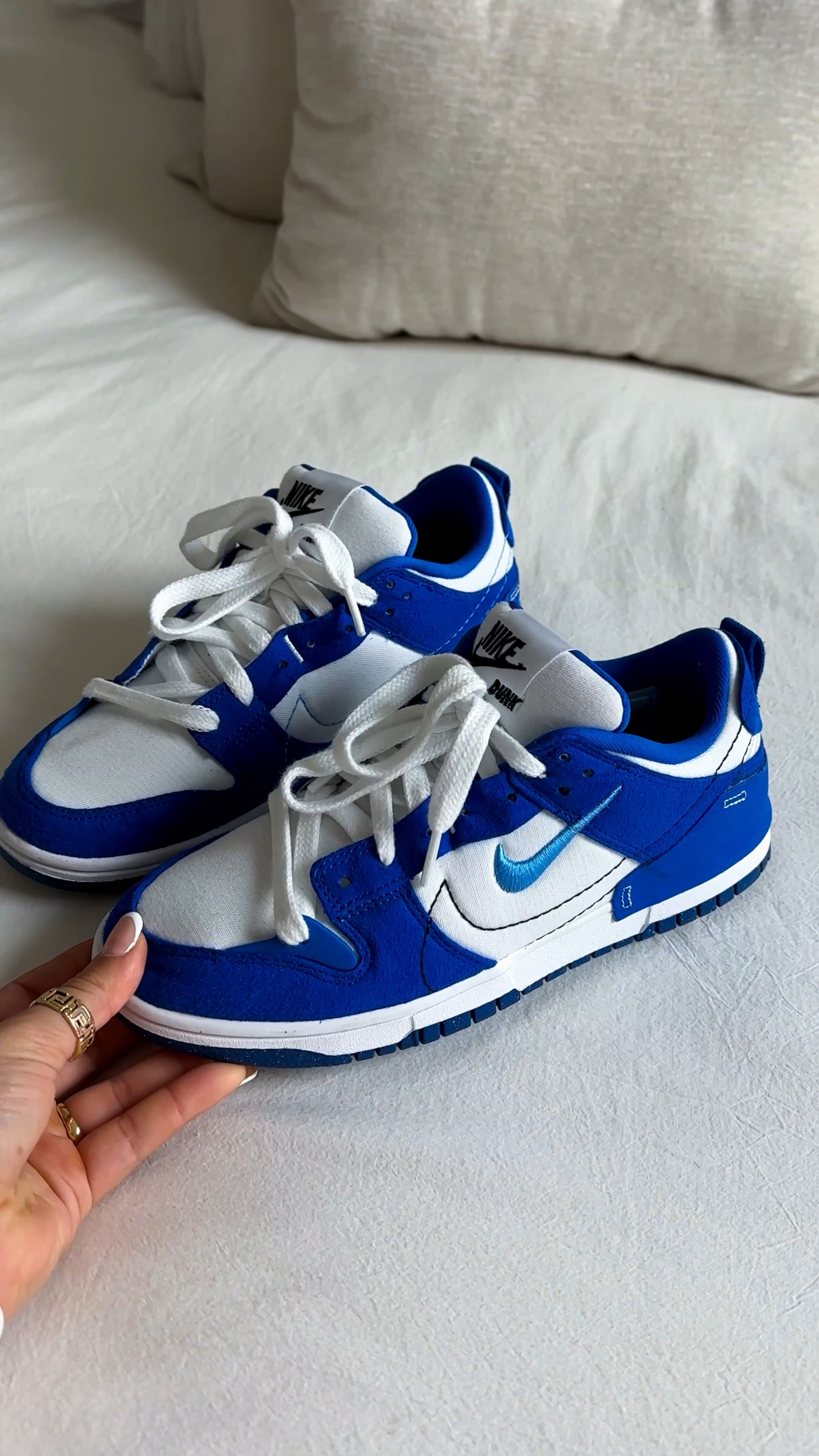 my favorite hot girl sneaker! match with absolutely any outfit especially cargos & mom jeans. not everyone owns this style of nike dunks hehe so they’re unique & not as pricey. the blue colorway is my favvvvv EVER! I size up cause I love wearing thick white socks with these 

#LTKshoecrush #LTKVideo #LTKGiftGuide