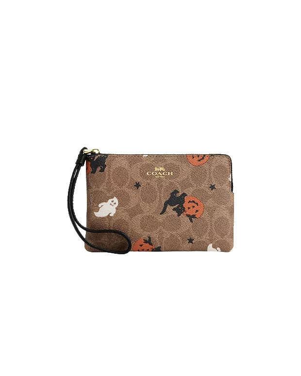 Corner Zip Wristlet In Signature Canvas With Halloween Print | Coach Outlet US