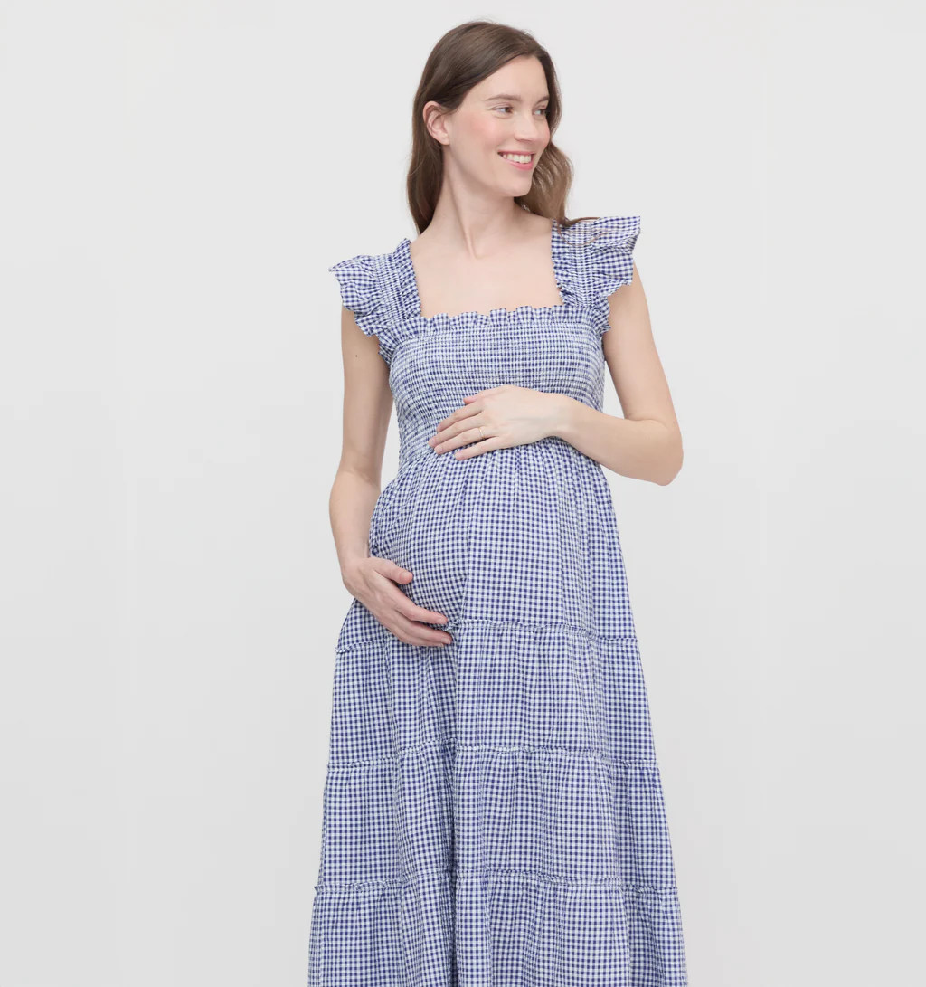The Maternity Ellie Maxi Nap Dress - Navy Gingham | Hill House Home US