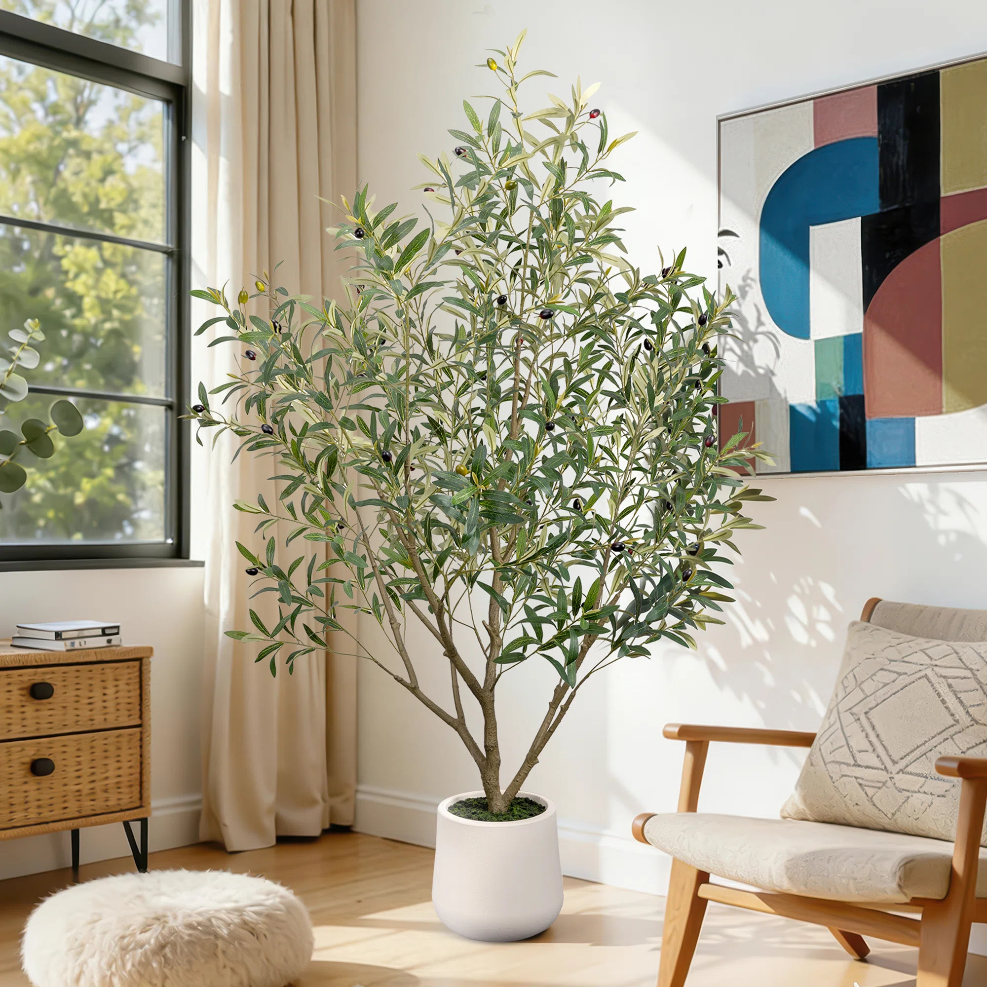 60" 5FT Faux Olive Tree In White Planter | Wayfair North America