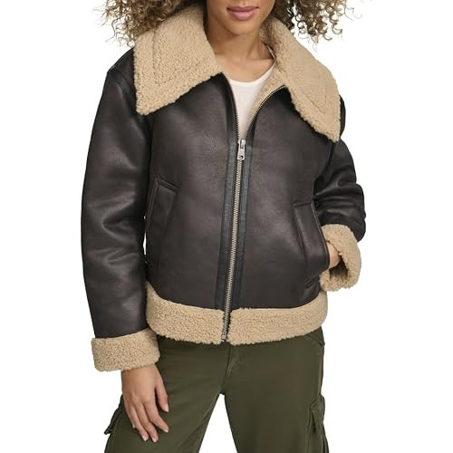 Levi's Women's Faux Shearling Aviator Jacket, Molasses Faux Shearling, Medium | Amazon (US)