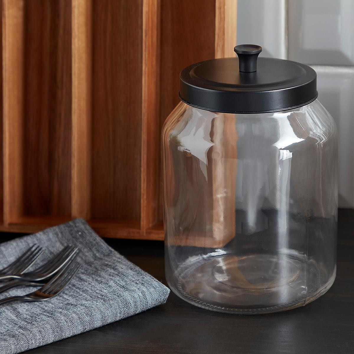 1.6 qt. Glass Canister Black Matte Lid | The Container Store