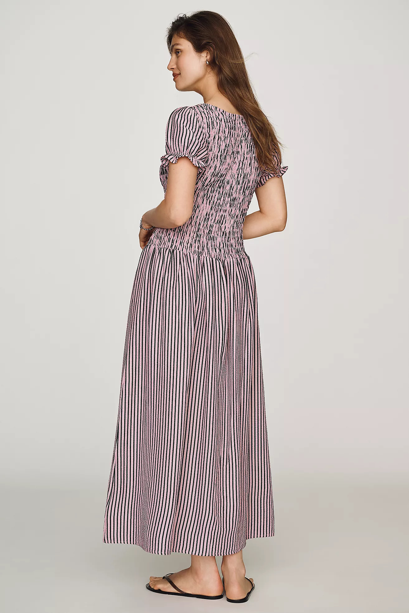 Maeve Margie Smocked Stripe Midi Dress | Anthropologie (US)