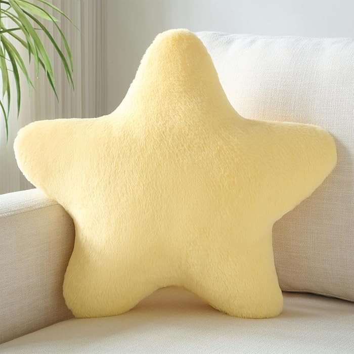 Star Throw Pillow Star-Shaped Decorative Throw Pillows Faux Rabbit Fur, Yellow, 15.7" | Amazon (US)