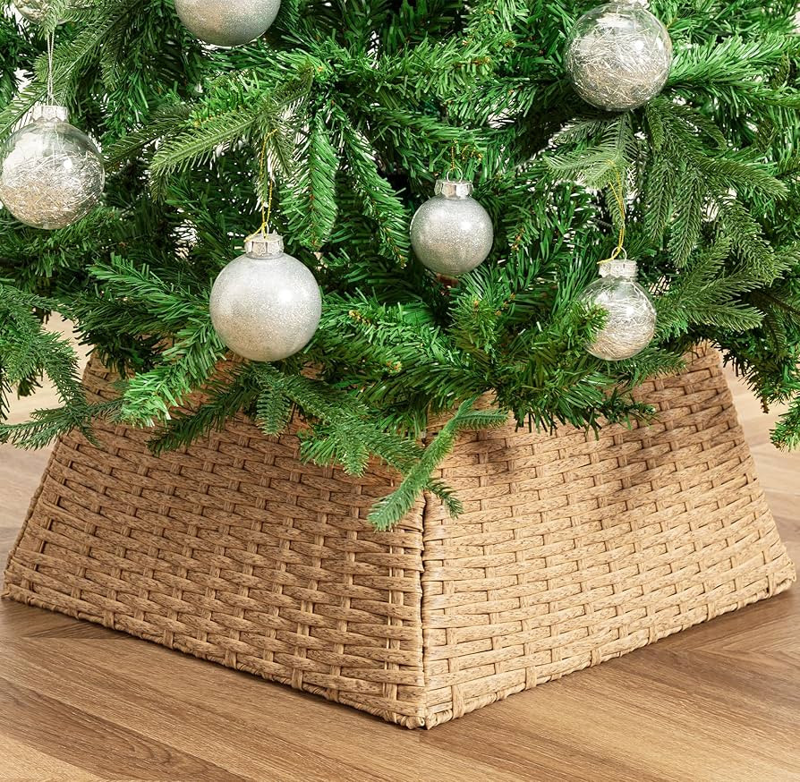 HBlife 28.4" D Christmas Tree Collar, Plastic Rattan Tree Collar for Pencil Tree, Farmhouse Chris... | Amazon (US)