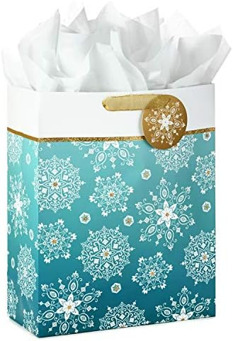 Hallmark 15" Extra Large Holiday Gift Bag with Tissue Paper (Teal Blue and Gold, Snowflakes) for ... | Amazon (US)