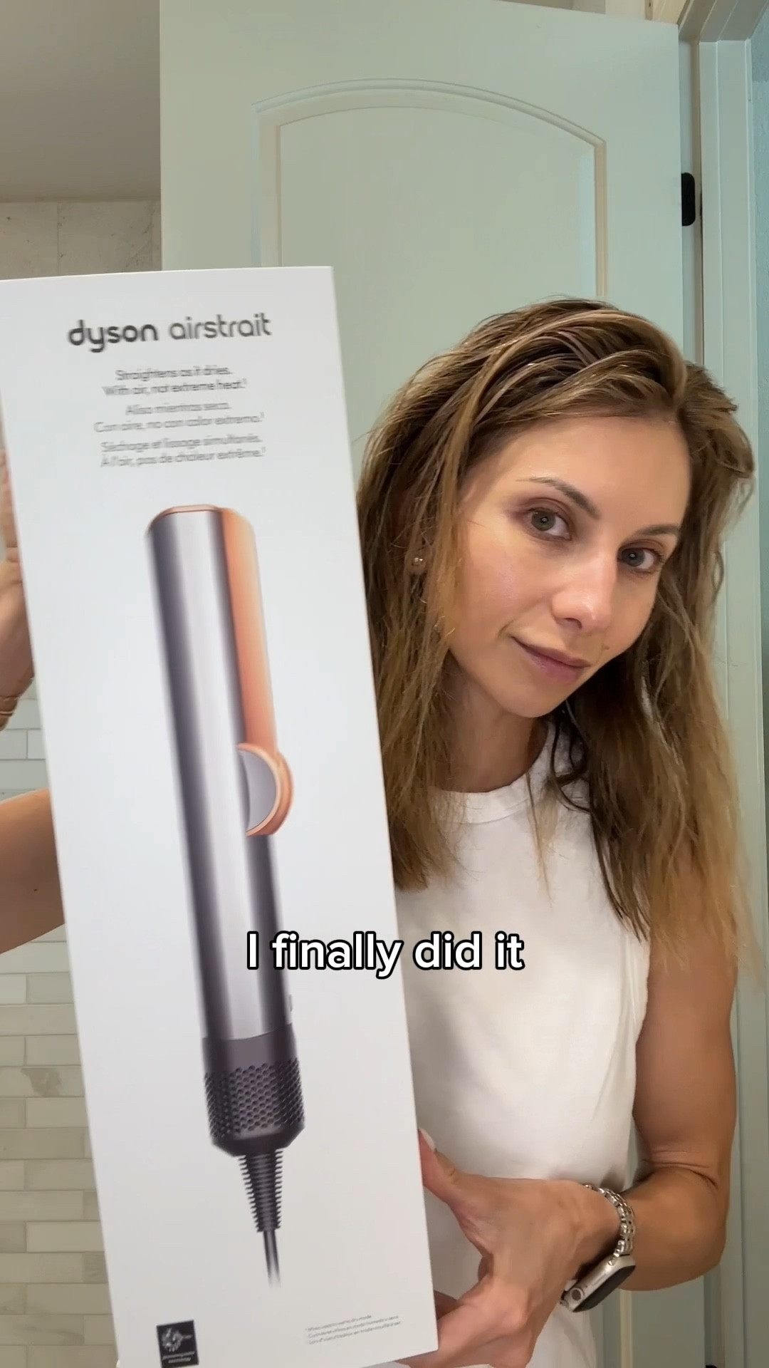 I am LOVING my new @dysonhair #Airstrait. For thick hair, it is superior over the GHD version. It dries fast, leaves the hair very smooth. I first power dry my hair with my blow dryer to get it about 80-90% dry, then section and run the Air Straight over it to finsih the style. It works amazing on dry hair too as a second or third day restyling tool. If you have been curious about this tool, it is worth the splurge! I have heard from those with thinner or fine hair, that it makes it too flat or sleek and they prefer more volume. 