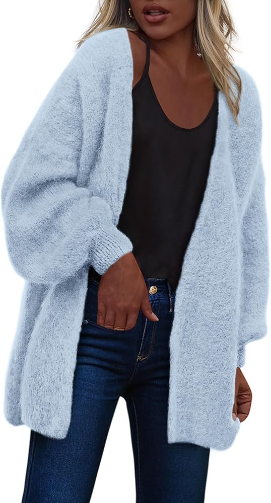 dowerme Women Open Front Cardigans Trendy Fall Long Sleeve Drop Shoulder Soft Knit Slouchy Sweate... | Amazon (US)