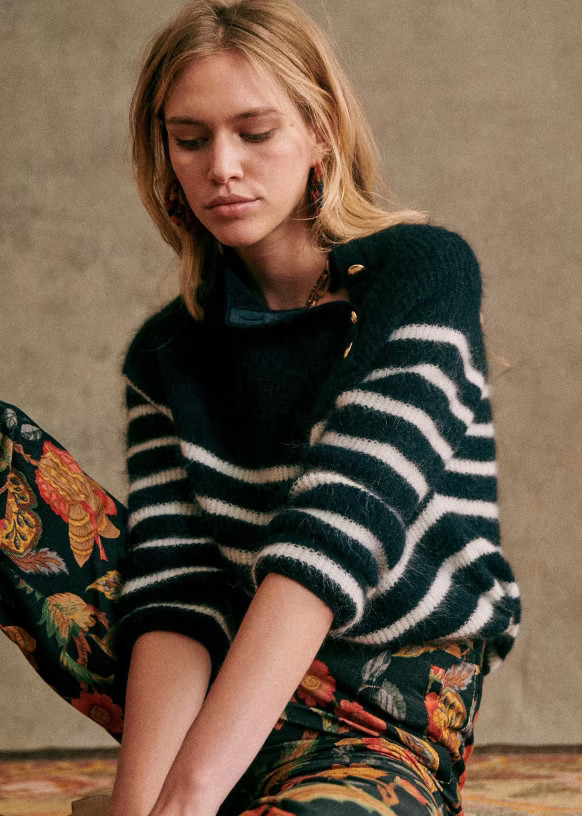 Trudy Jumper - Navy / Ecru - Super kid mohair - Sézane | Sezane Paris