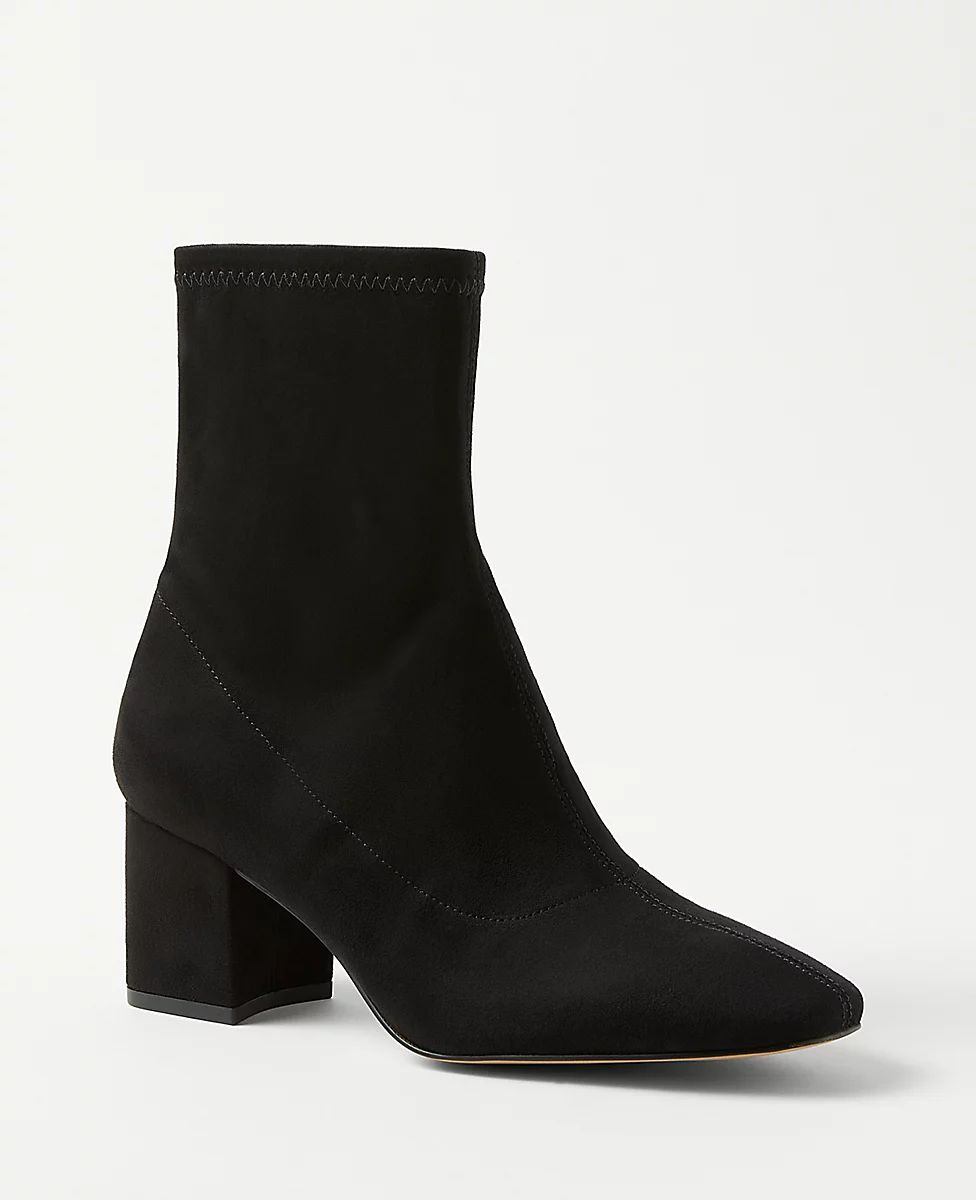 Block Heel Faux Suede Stretch Booties | Ann Taylor (US)