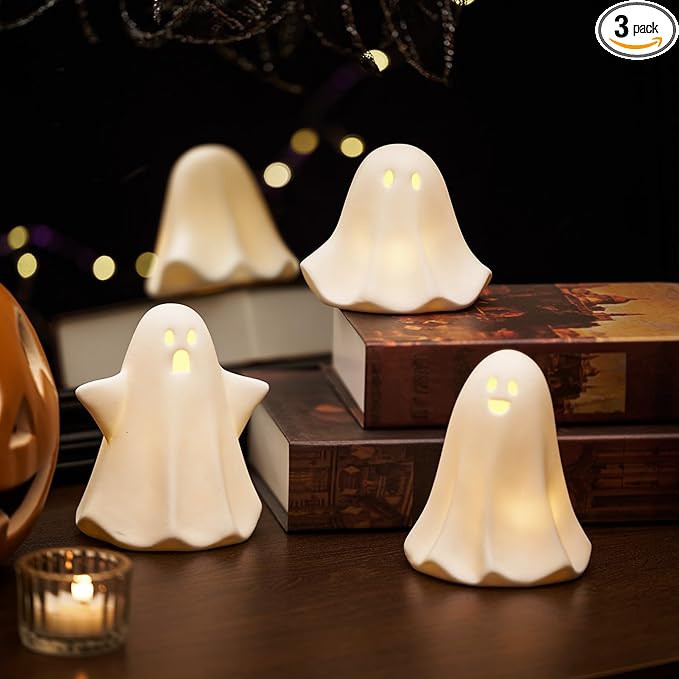 Light Up Ghost Halloween Decor, 5" Cute Halloween Decorations Indoor, 3PCS LED Ceramic Ghost for ... | Amazon (US)