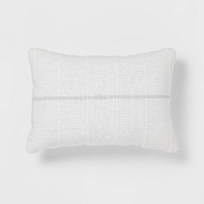 Oblong Textured Stripe Decorative Throw Pillow White/Light Gray - Threshold™ | Target