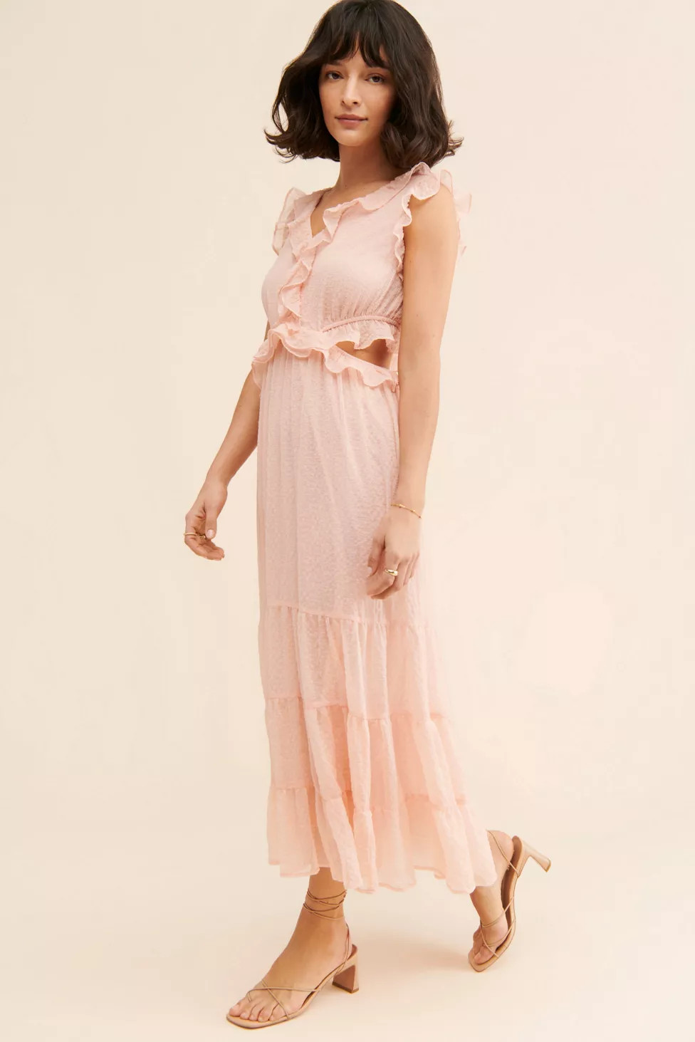 Moon River Ruffle Cutout Shirred Dress | Urban Outfitters (US and RoW)