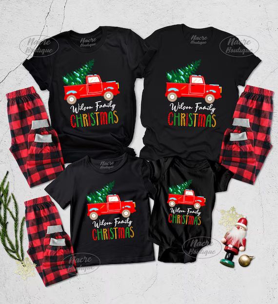 Personalized Family Pajamas, Matching Family Christmas Pajamas,Xmas Red Truck Shirt,Christmas Tre... | Etsy (US)