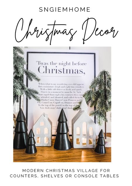 Holiday Decor- adorn your console tables, shelves or counters with this moody & modern Christmas village with mini ceramic homes and black ceramic trees and faux green trees.  

#LTKhome #LTKstyletip #LTKHoliday