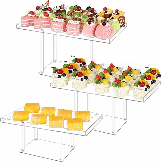 HeiMma 3 Pack Dessert Table Display Set, Clear Acrylic Dessert Stands Buffet Risers for Cupcakes ... | Amazon (US)