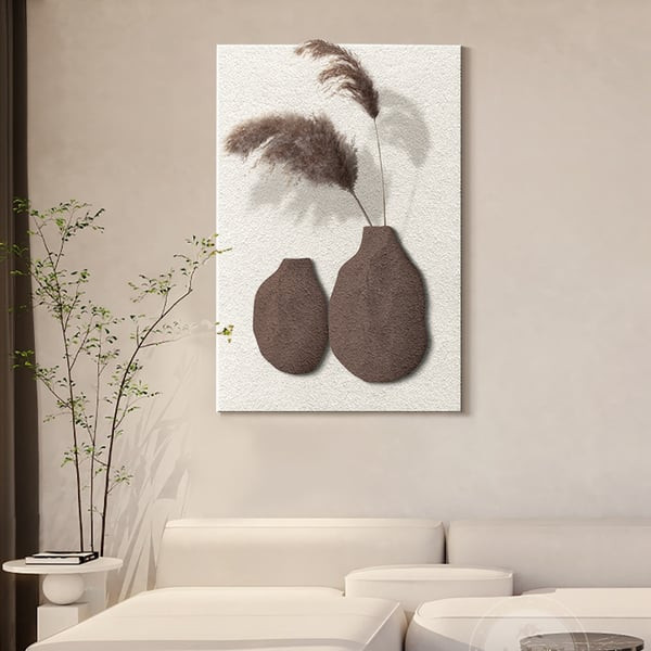 27.6" Abstract Geometric Japandi Wall Art 3D Sculpture Decor With Vase in White & Brown | Homary